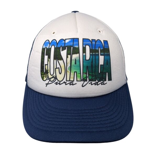 Costa Rica Pura Vida Snapback Mesh Back Trucker Hat Blue One Size Tuanis - Picture 1 of 9